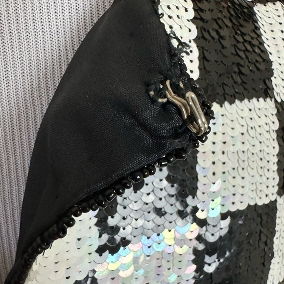 VINTAGE Black and White Checkered Silk Top Size L - Picture 6 of 12